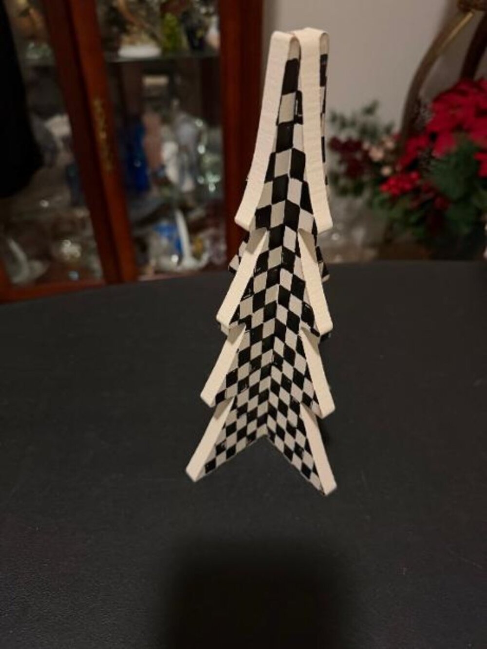 Black and White Wooden Checkered Cutout Christmas Tree 9” Tall
